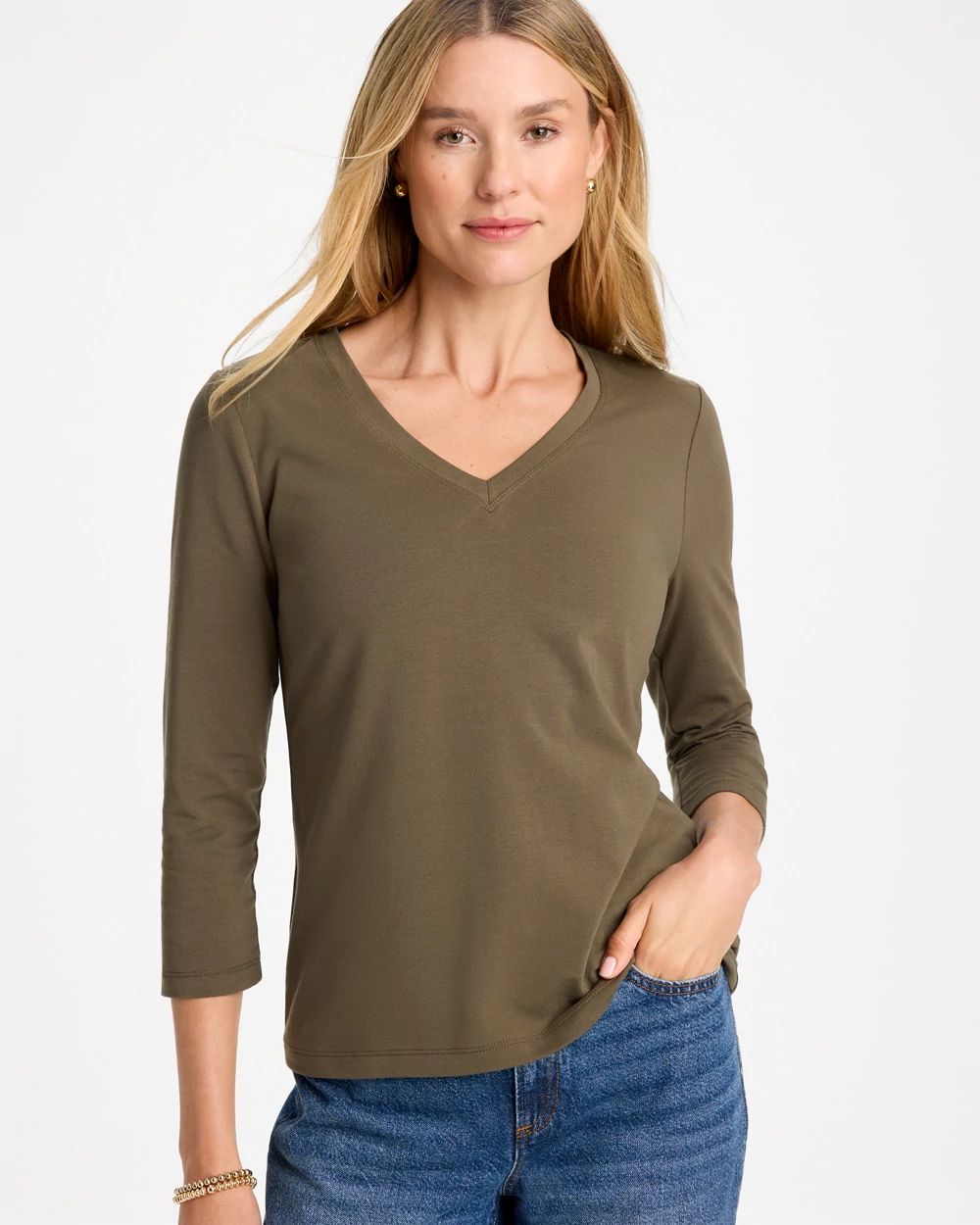 Cotton Stretch 3/4 Sleeve Tee | Chico's